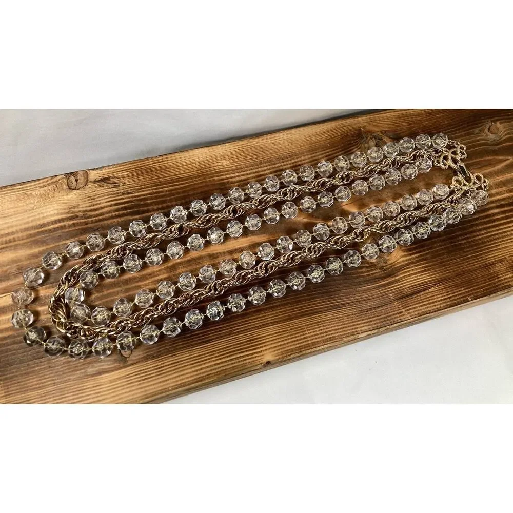 Vintage 1976 SARAH COVENTRY Golden Ice 3 Strand Necklace Lucite Bubble Beads